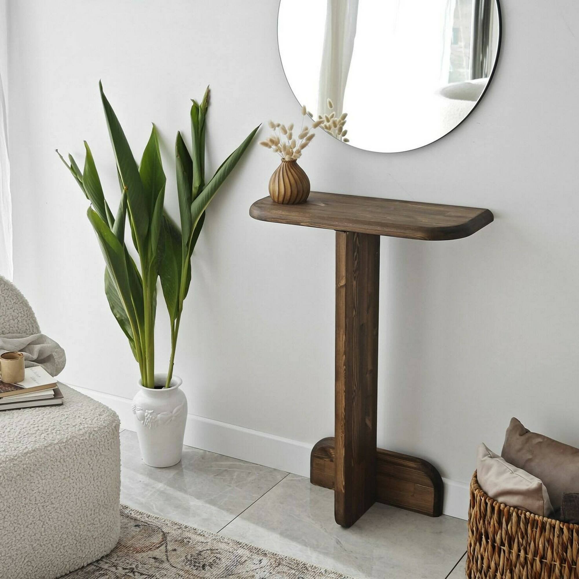 Consolle Pancarana, Tavolo multiuso, Mobiletto d'appoggio, Scrivania da corridoio, 80x25h85 cm, Noce