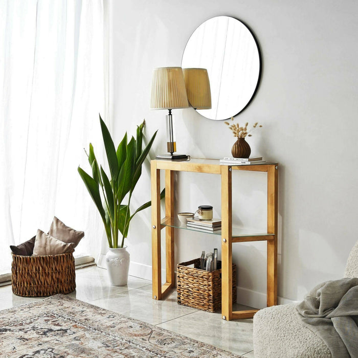 Consolle Barga, Tavolo multiuso, Mobiletto d'appoggio, Scrivania da corridoio, 85x31h85 cm, Quercia