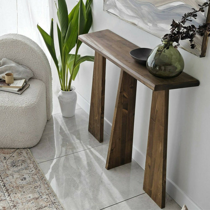 Consolle TomoeGozen, Tavolo multiuso, Mobiletto d'appoggio, Scrivania da corridoio, 100x28h83 cm, Noce