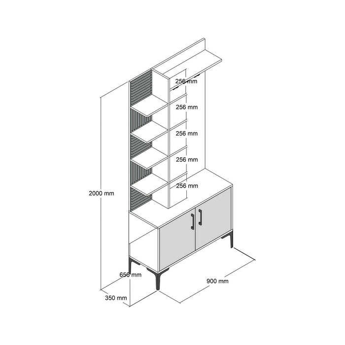 Mobile da ingresso Anja, Entratina appendiabiti, Composizione per atrio, Consolle portaoggetti multifunzione, 90x35h200 cm, Noce e Antracite