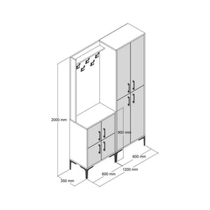 Mobile da ingresso Eufemia, Entratina appendiabiti, Composizione per atrio, Consolle portaoggetti multifunzione, 120x35h200 cm, Noce e Antracite