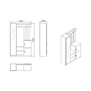 Mobile da ingresso Arco, Entratina appendiabiti, Composizione per atrio, Consolle portaoggetti multifunzione, 114x38h180 cm, Quercia e Bianco