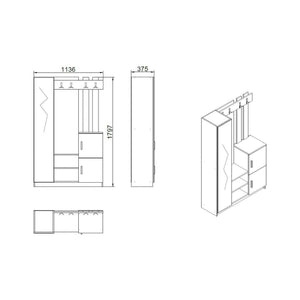 Mobile da ingresso Arco, Entratina appendiabiti, Composizione per atrio, Consolle portaoggetti multifunzione, 114x38h180 cm, Quercia e Antracite