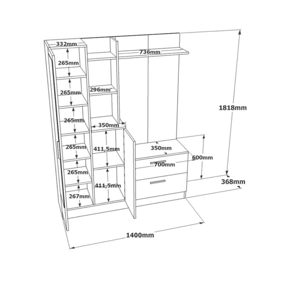 Mobile da ingresso Anumali, Entratina appendiabiti, Composizione per atrio, Consolle portaoggetti multifunzione, 140x37h182 cm, Quercia e Antracite