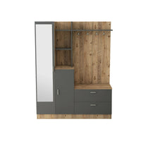 Mobile da ingresso Anumali, Entratina appendiabiti, Composizione per atrio, Consolle portaoggetti multifunzione, 140x37h182 cm, Quercia e Antracite