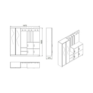 Mobile da ingresso Artin, Entratina appendiabiti, Composizione per atrio, Consolle portaoggetti multifunzione, 187x38h180 cm, Quercia e Antracite