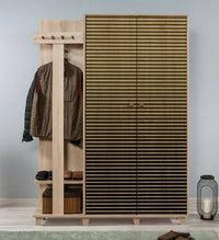 Mobile da ingresso Liana, Entratina appendiabiti, Composizione per atrio, Consolle portaoggetti multifunzione, 135x36h194 cm, Quercia