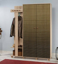 Mobile da ingresso Liana, Entratina appendiabiti, Composizione per atrio, Consolle portaoggetti multifunzione, 135x36h194 cm, Quercia