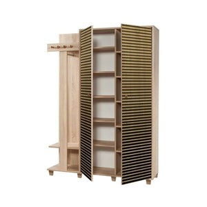 Mobile da ingresso Liana, Entratina appendiabiti, Composizione per atrio, Consolle portaoggetti multifunzione, 135x36h194 cm, Quercia