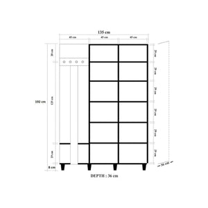 Mobile da ingresso Liana, Entratina appendiabiti, Composizione per atrio, Consolle portaoggetti multifunzione, 135x36h194 cm, Quercia e Multicolore