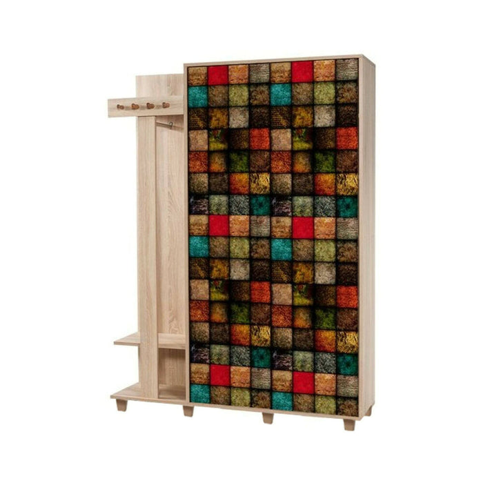 Mobile da ingresso Liana, Entratina appendiabiti, Composizione per atrio, Consolle portaoggetti multifunzione, 135x36h194 cm, Quercia e Multicolore