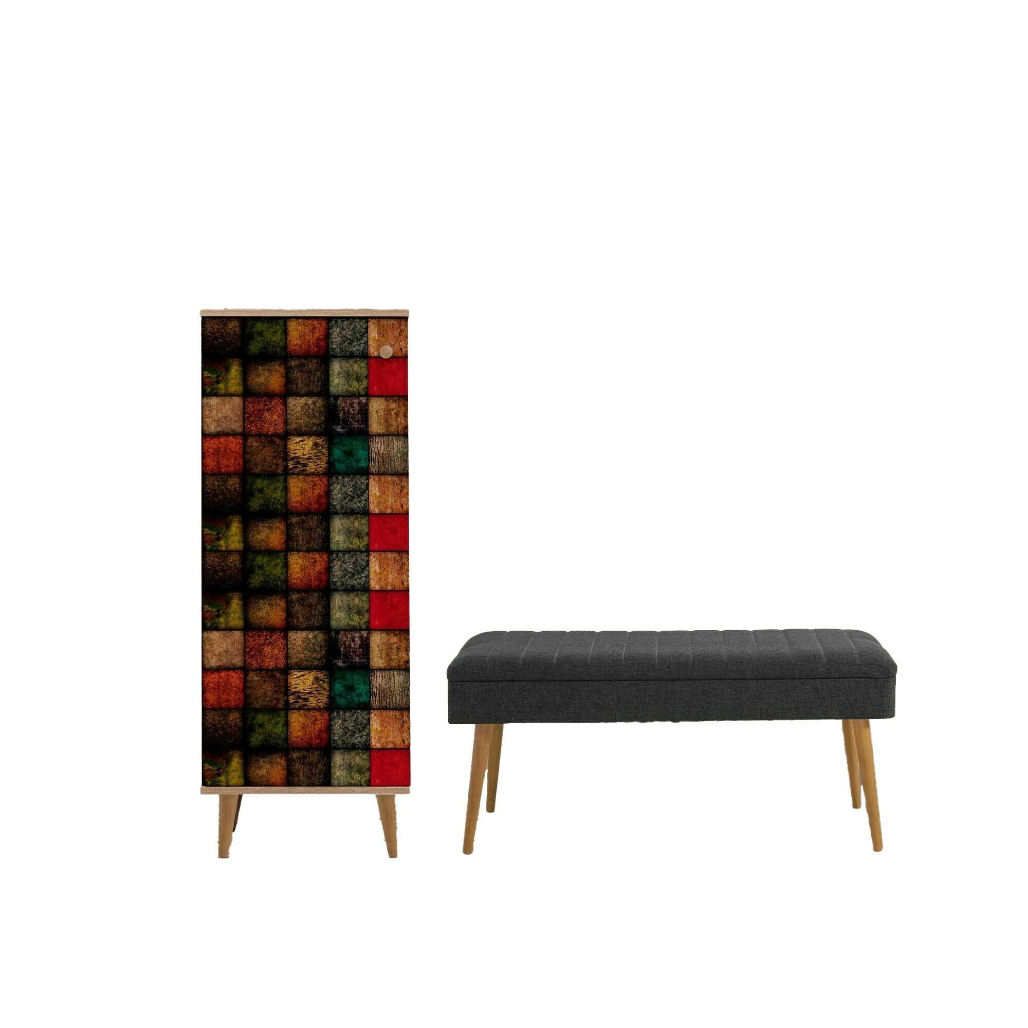 Mobile da ingresso Podgorica, Entratina appendiabiti, Composizione per atrio, Consolle portaoggetti multifunzione, 50x38h135 cm, Quercia e Antracite