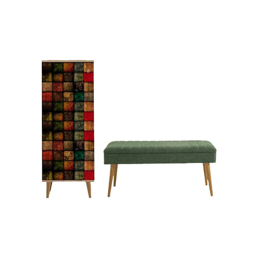 Mobile da ingresso Podgorica, Entratina appendiabiti, Composizione per atrio, Consolle portaoggetti multifunzione, 50x38h135 cm, Quercia e Verde