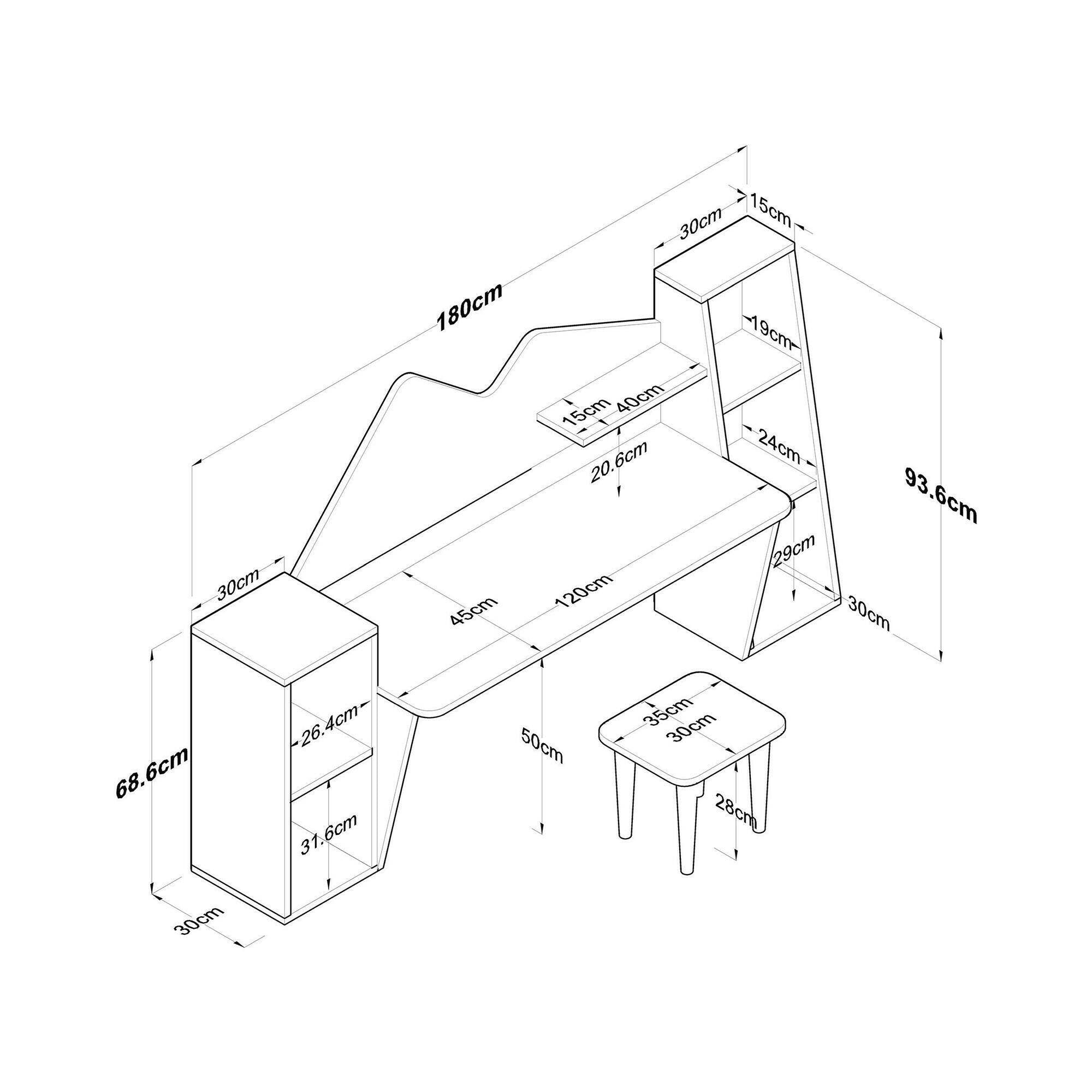 Set tavolo e sedie Dionisia, Set per la sala da pranzo, Composizione tavolo e sedie, Kit salotto salvaspazio, 180x45h94 cm, Bianco e Noce