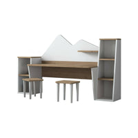Set tavolo e sedie Dionisia, Set per la sala da pranzo, Composizione tavolo e sedie, Kit salotto salvaspazio, 180x45h94 cm, Bianco e Noce