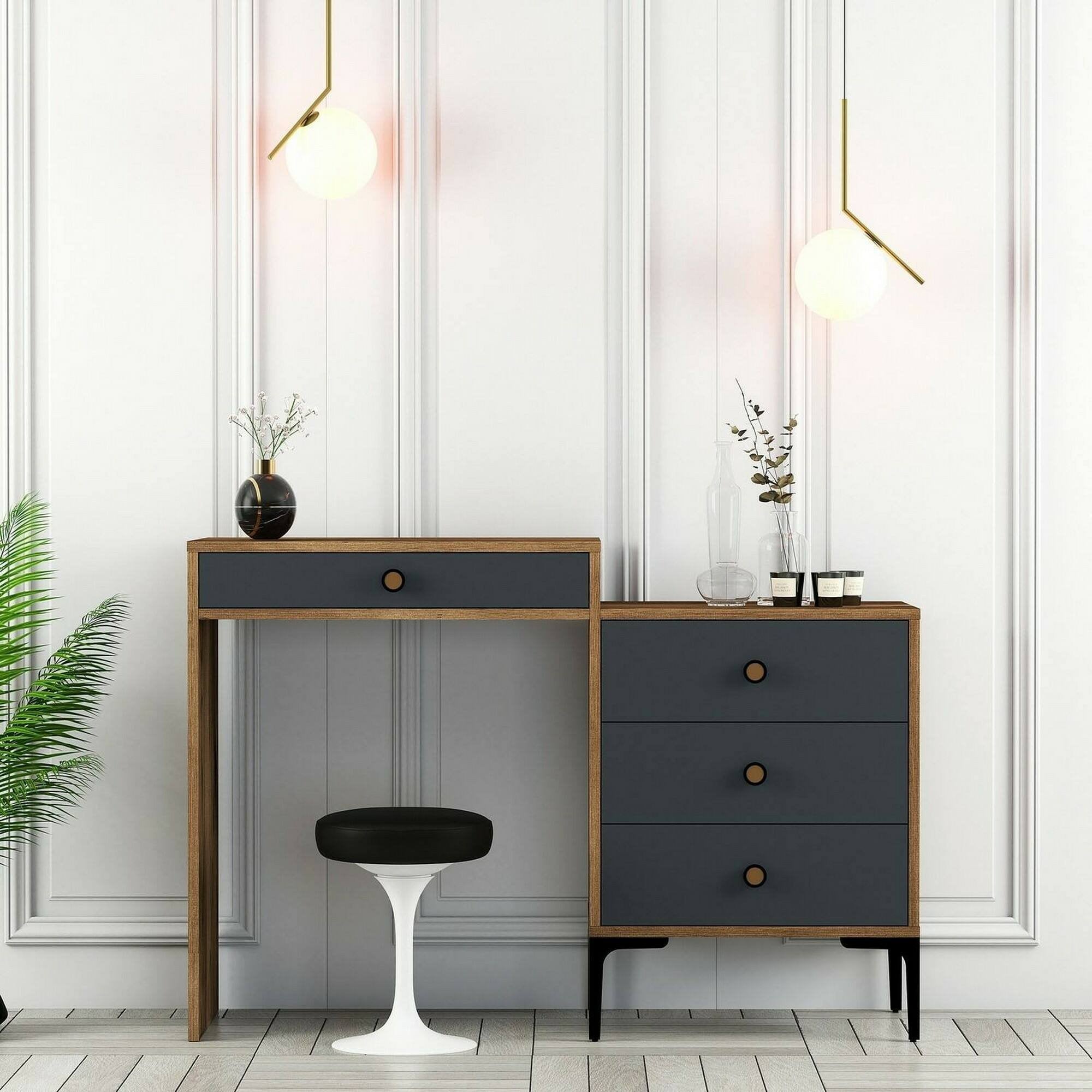 Consolle Artegna, Tavolo multiuso, Mobiletto d'appoggio, Scrivania da corridoio, 124x40h85 cm, Noce e Antracite