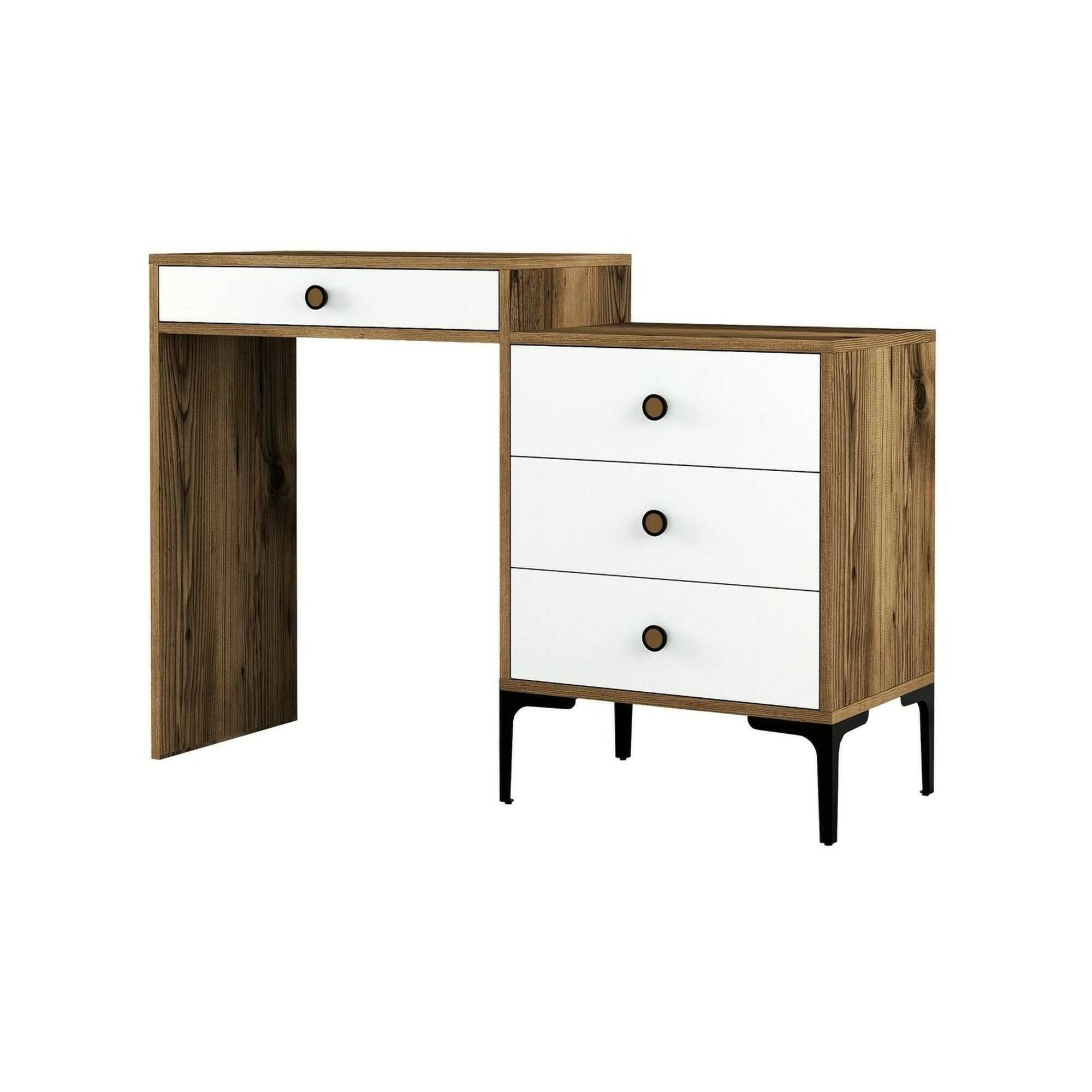 Consolle Artegna, Tavolo multiuso, Mobiletto d'appoggio, Scrivania da corridoio, 124x40h85 cm, Noce e Bianco