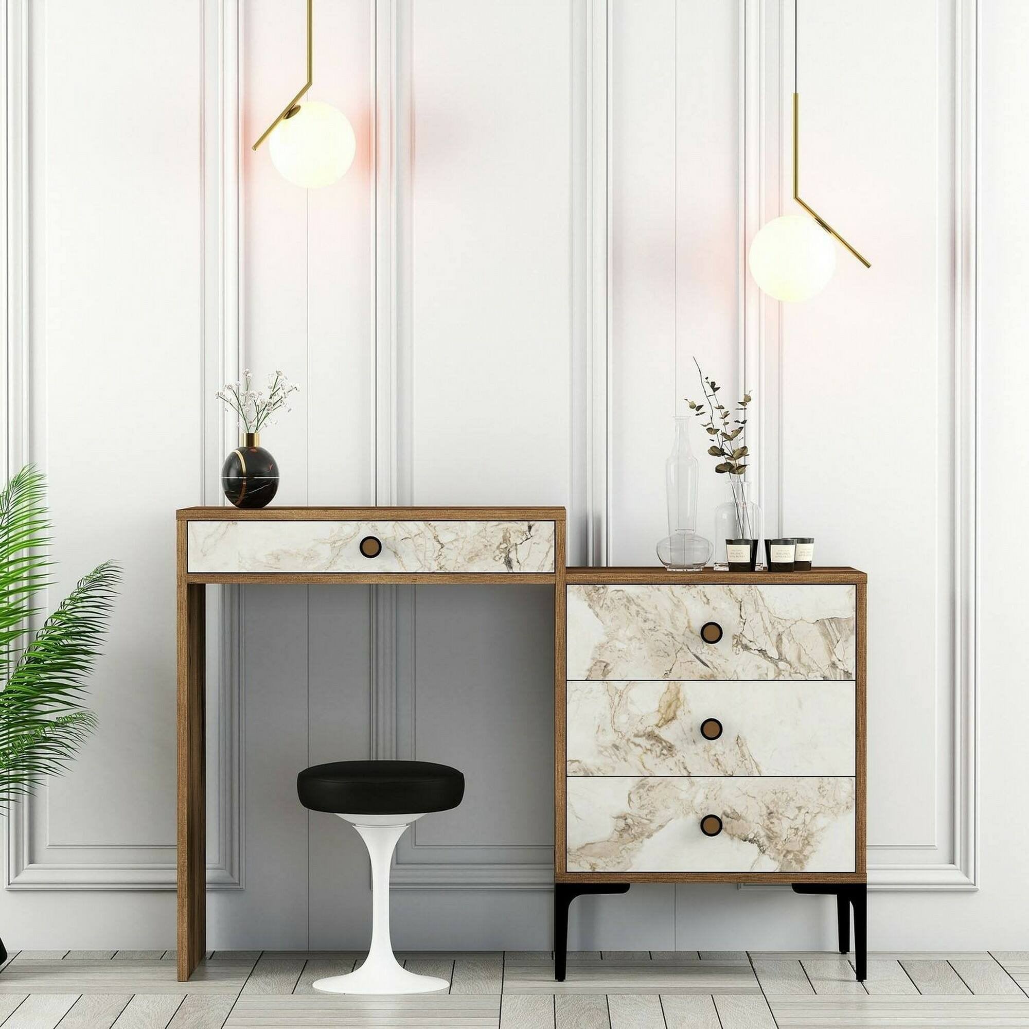 Consolle Artegna, Tavolo multiuso, Mobiletto d'appoggio, Scrivania da corridoio, 124x40h85 cm, Noce e Bianco