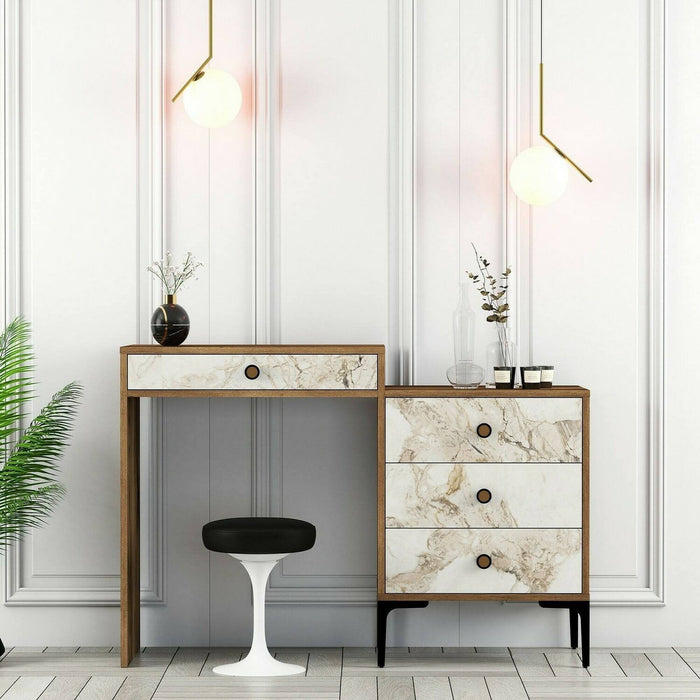 Consolle Artegna, Tavolo multiuso, Mobiletto d'appoggio, Scrivania da corridoio, 124x40h85 cm, Noce e Bianco