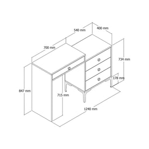 Consolle Artegna, Tavolo multiuso, Mobiletto d'appoggio, Scrivania da corridoio, 124x40h85 cm, Noce e Bianco