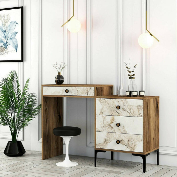 Consolle Artegna, Tavolo multiuso, Mobiletto d'appoggio, Scrivania da corridoio, 124x40h85 cm, Noce e Bianco