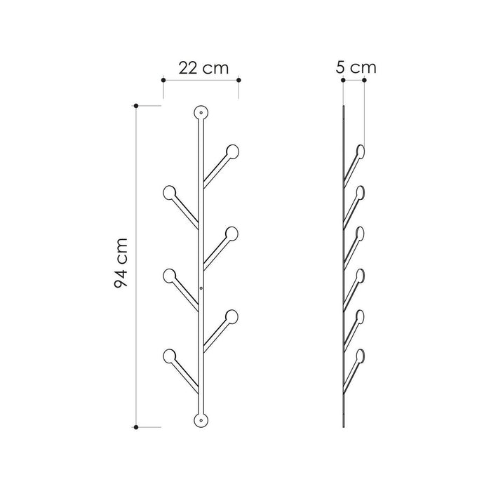 Appendiabiti Fani, Attaccapanni, Portabiti multiuso, Appendiabiti da parete, 22x5h94 cm, Nero