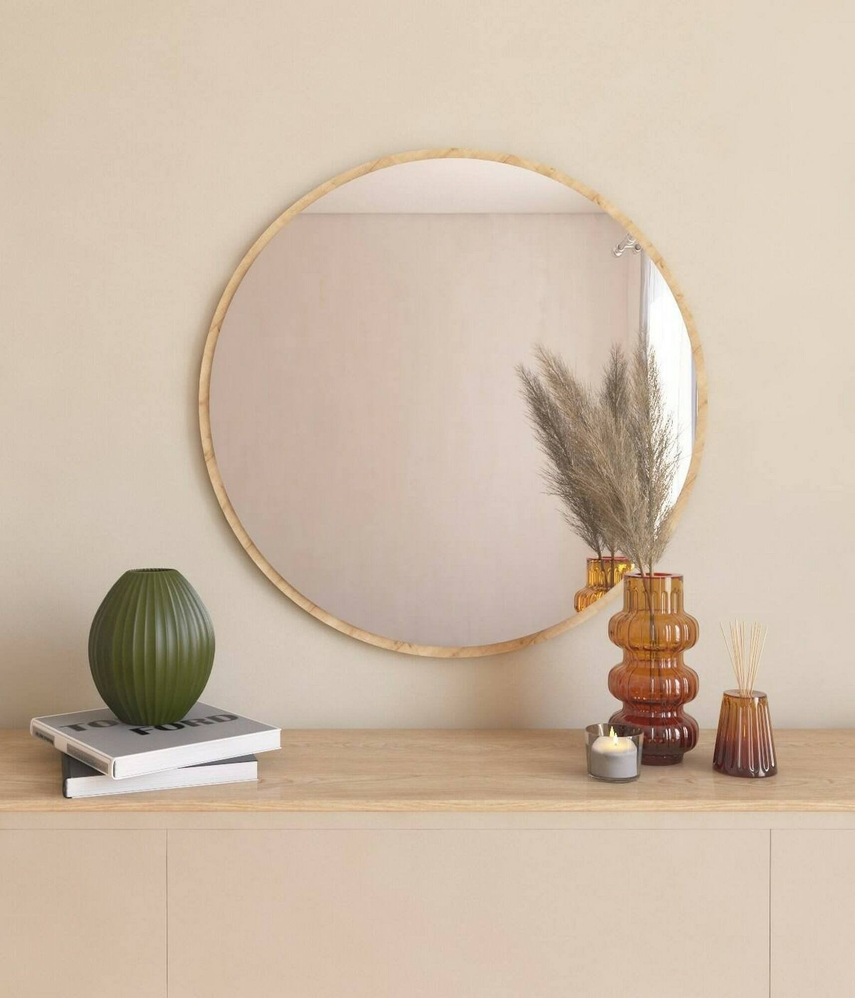 Specchio Adelasia, Specchiera, Articolo d'arredo a muro, Decorazione con specchio, 60x2h60 cm, Rovere