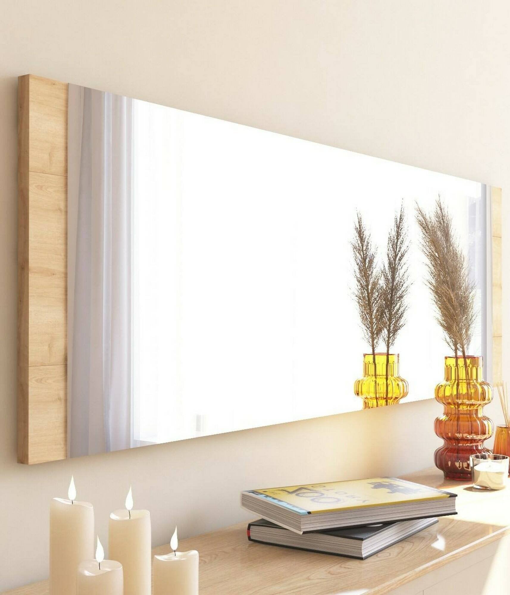 Specchio Fiammetta, Specchiera, Articolo d'arredo a muro, Decorazione con specchio, 40x2h120 cm, Rovere