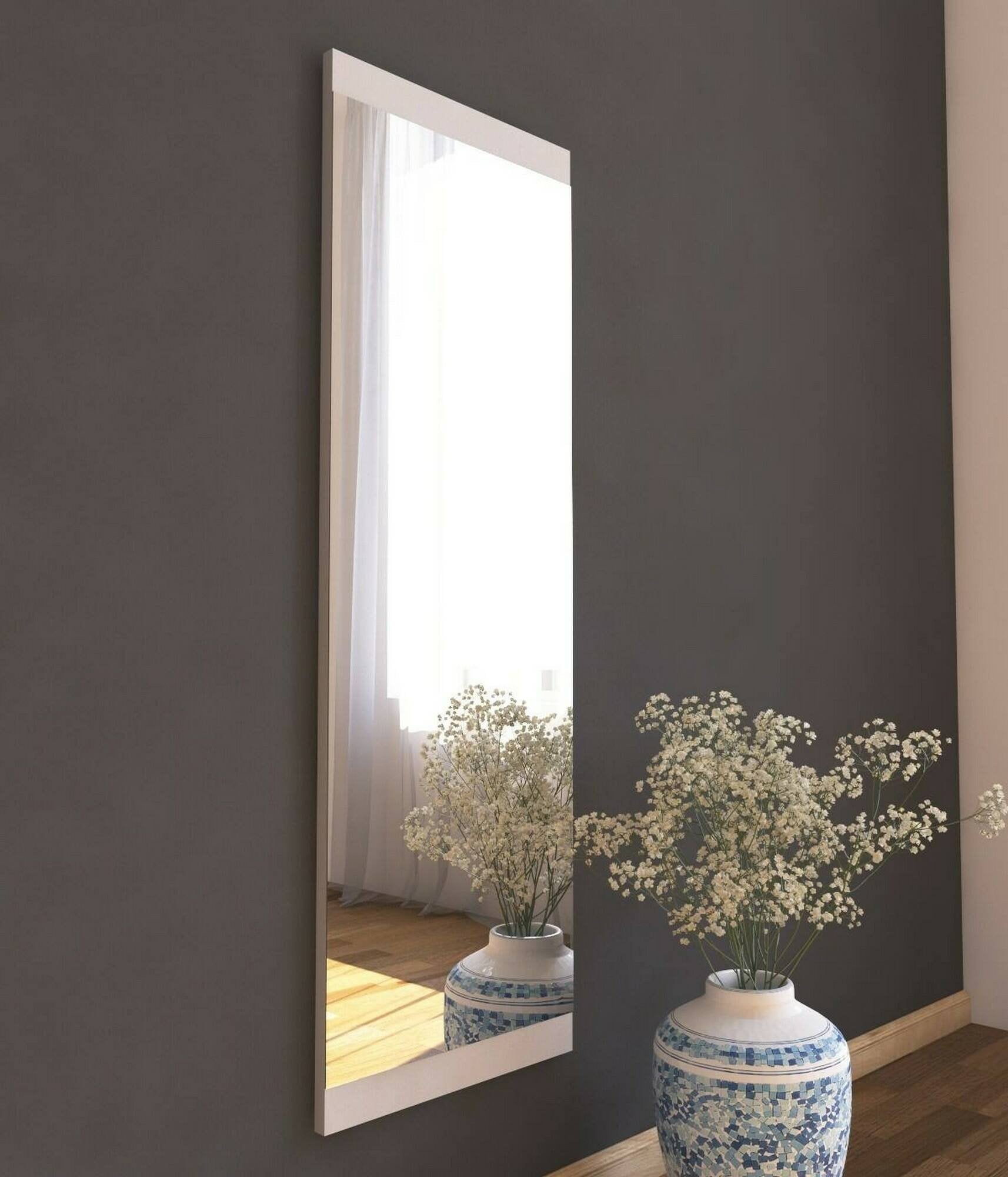 Specchio Fiammetta, Specchiera, Articolo d'arredo a muro, Decorazione con specchio, 40x2h120 cm, Bianco