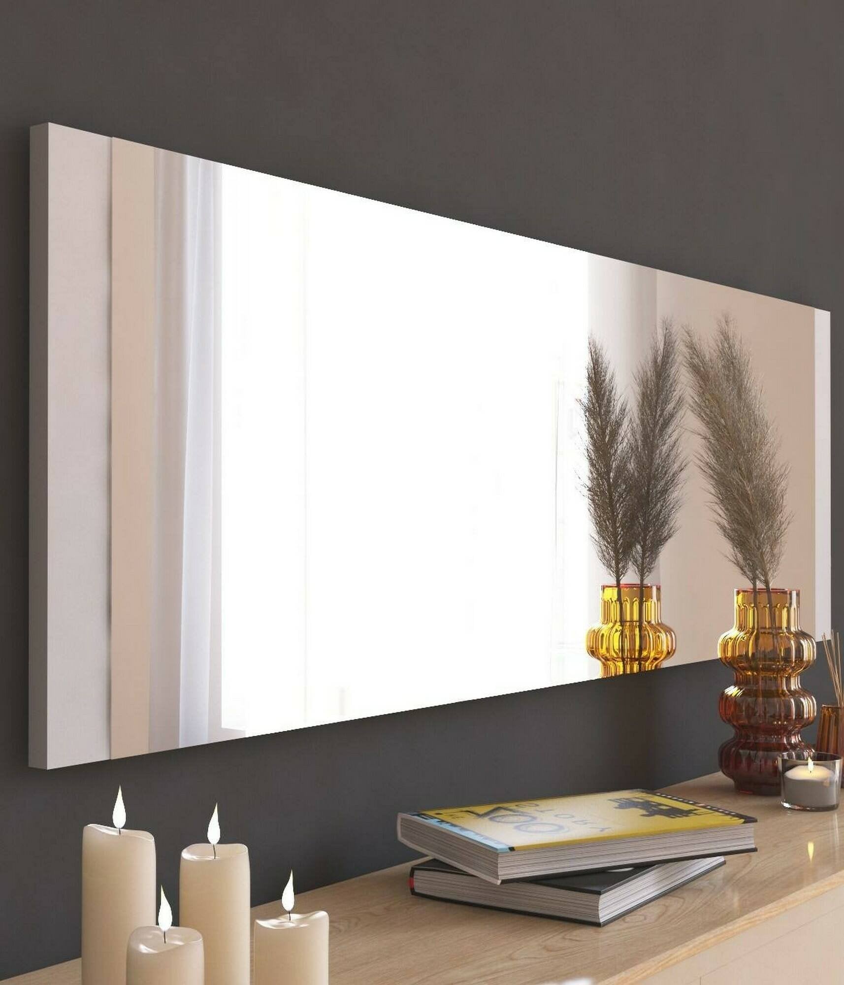 Specchio Fiammetta, Specchiera, Articolo d'arredo a muro, Decorazione con specchio, 40x2h120 cm, Bianco