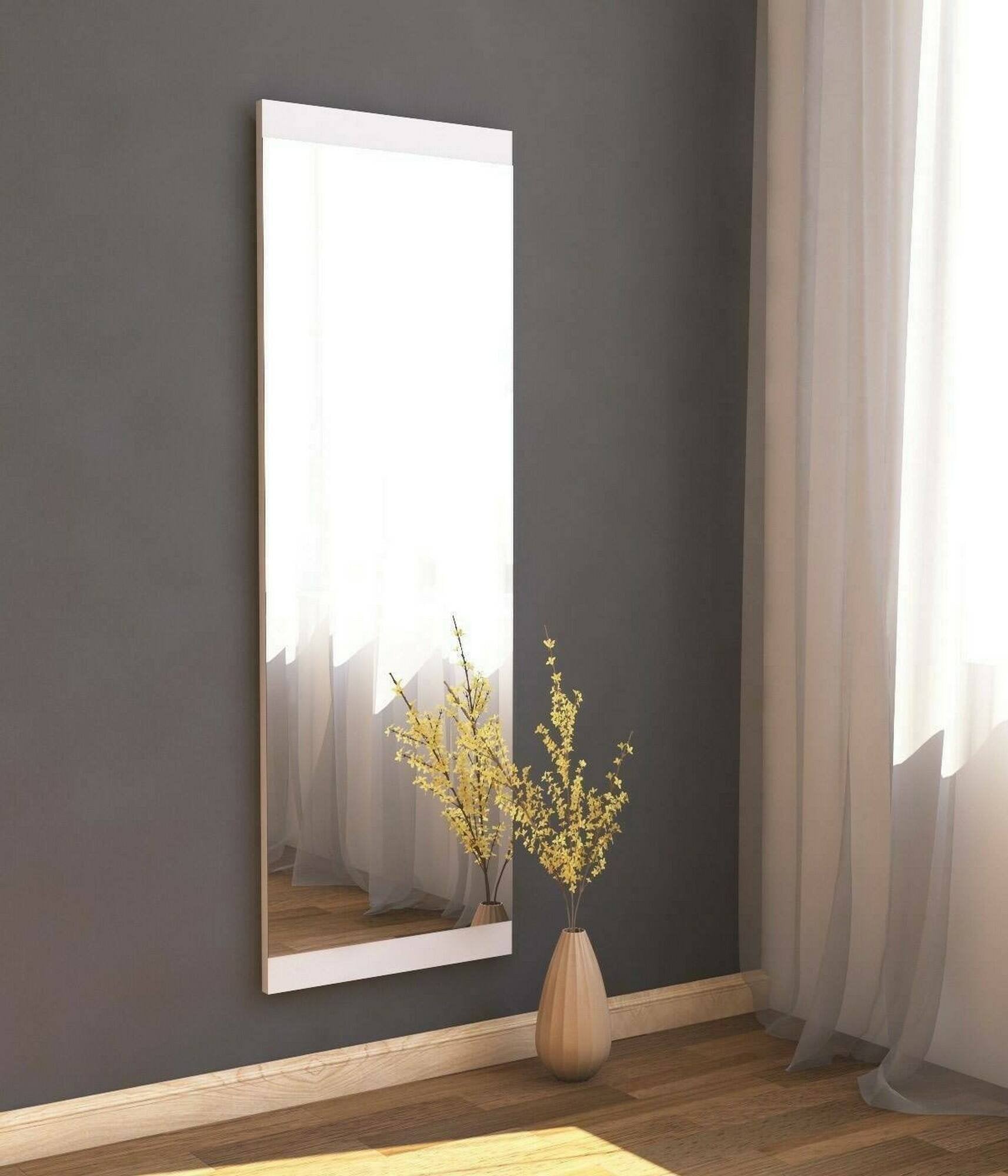 Specchio Fiammetta, Specchiera, Articolo d'arredo a muro, Decorazione con specchio, 40x2h120 cm, Bianco