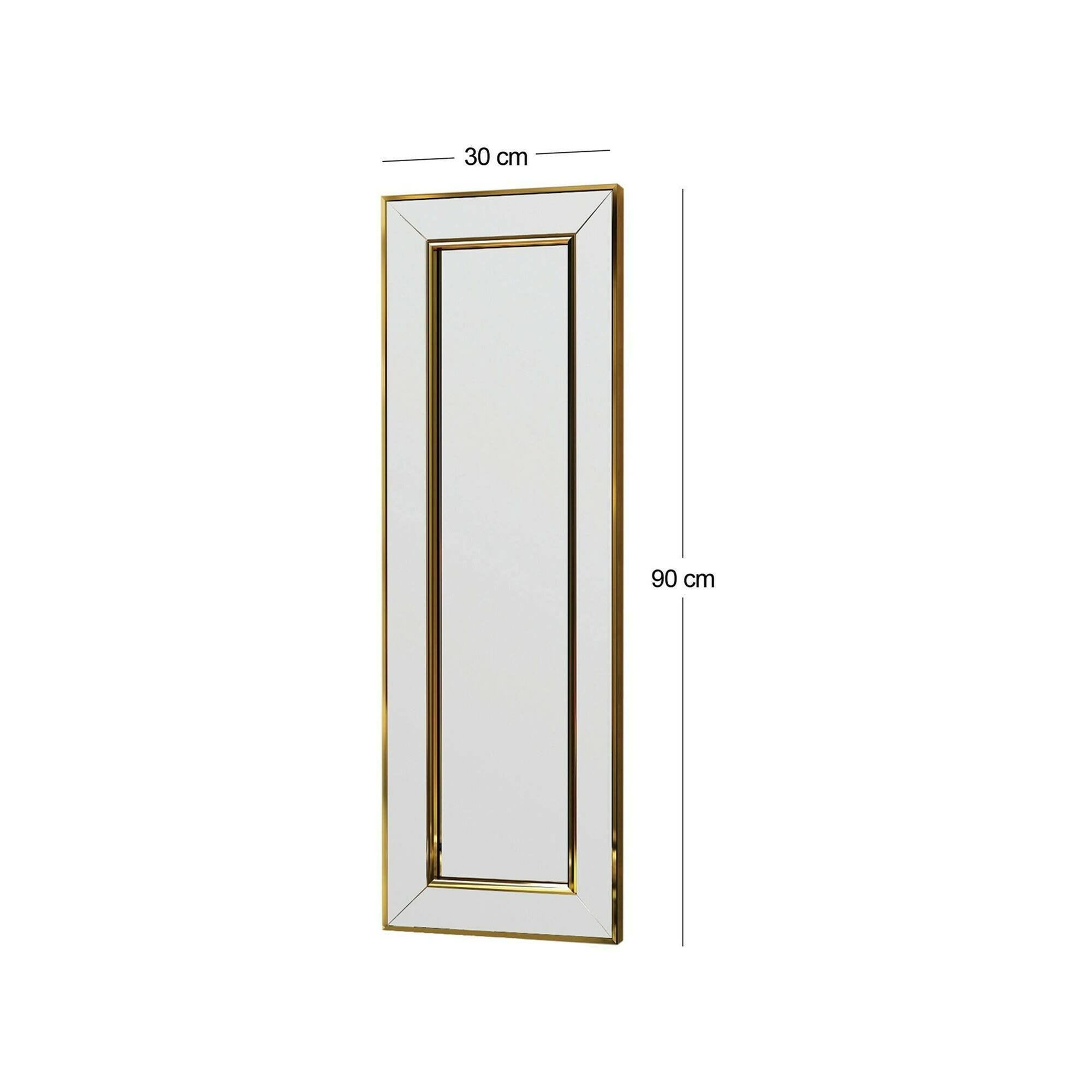 Specchio Auron, Specchiera, Articolo d'arredo a muro, Decorazione con specchio, 30x3h90 cm, Oro