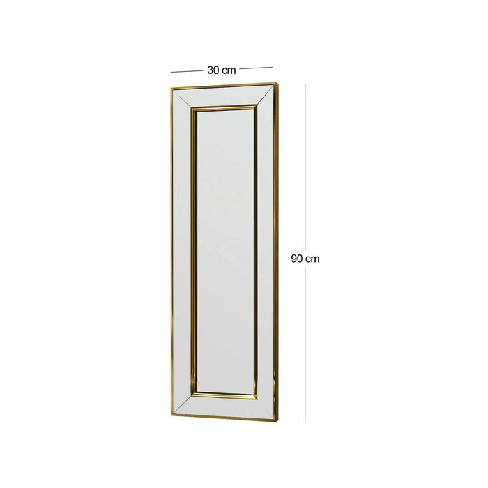 Specchio Auron, Specchiera, Articolo d'arredo a muro, Decorazione con specchio, 30x3h90 cm, Oro