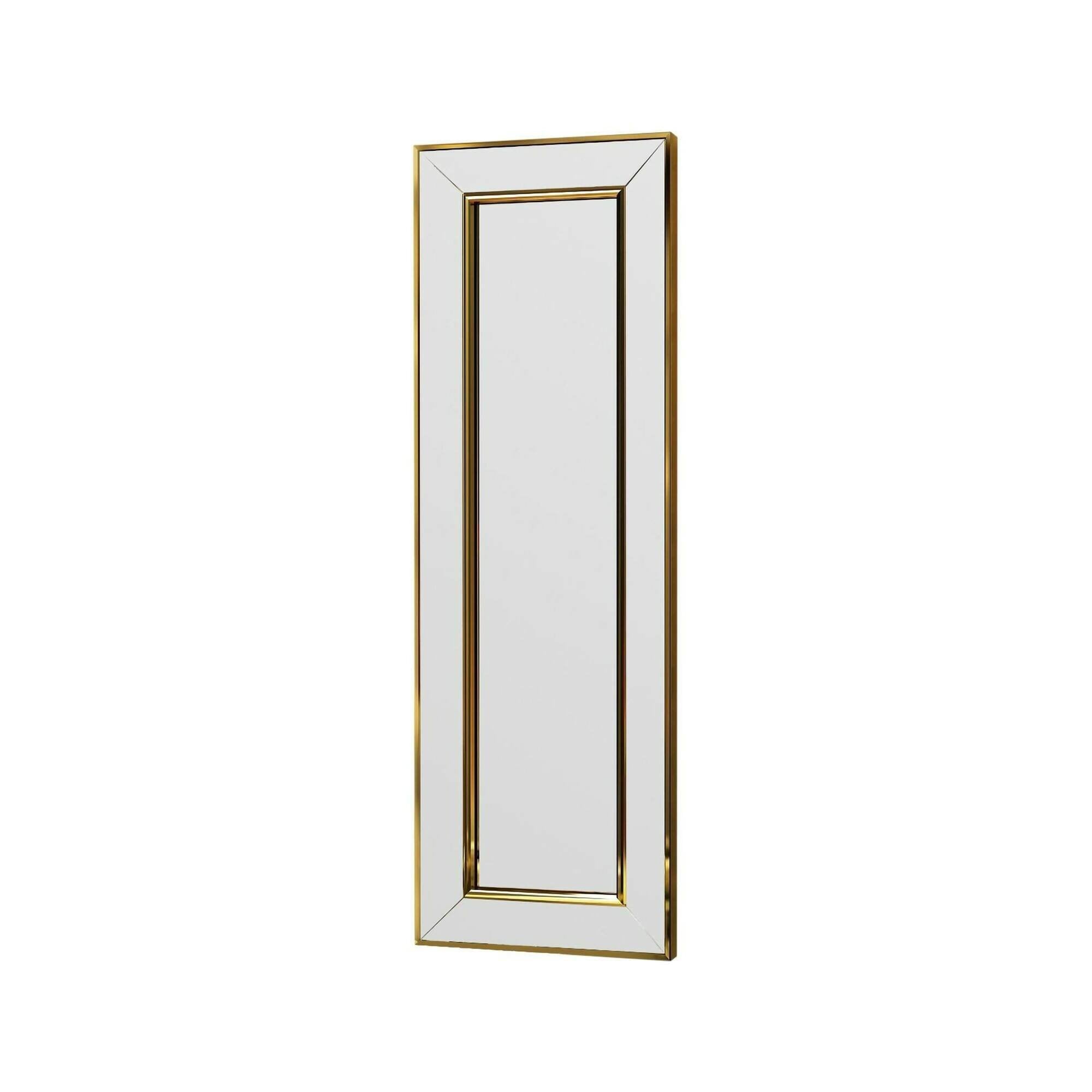 Specchio Auron, Specchiera, Articolo d'arredo a muro, Decorazione con specchio, 30x3h90 cm, Oro