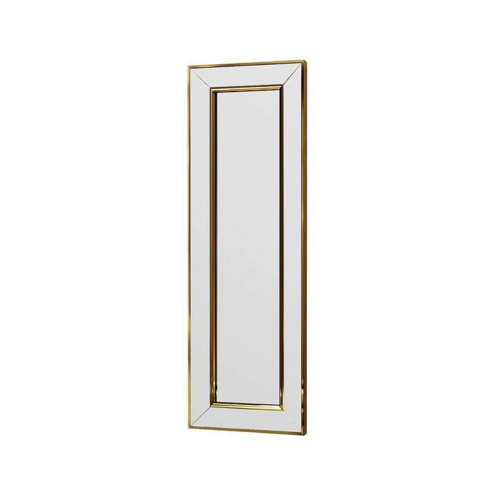 Specchio Auron, Specchiera, Articolo d'arredo a muro, Decorazione con specchio, 30x3h90 cm, Oro