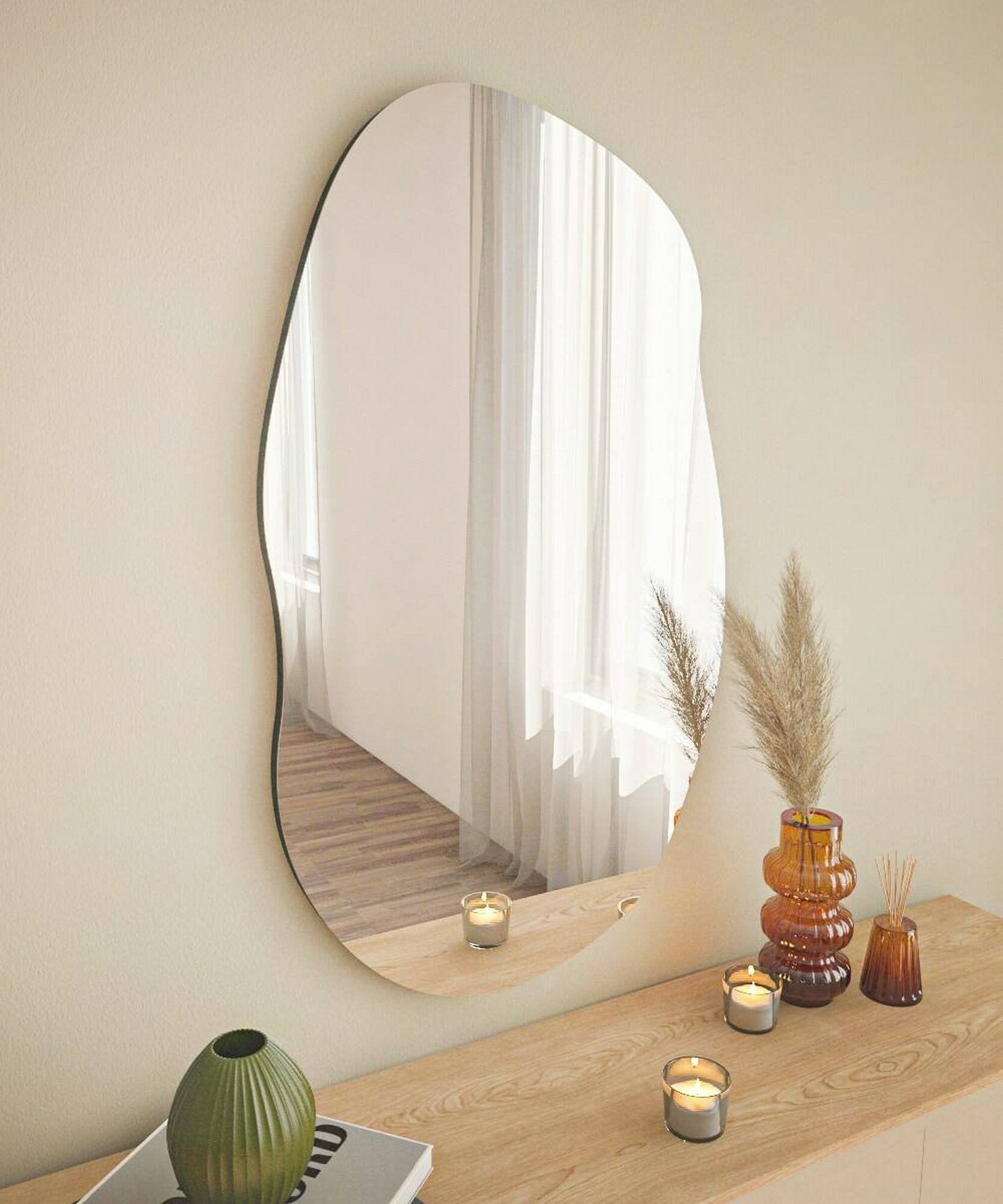 Specchio Apache, Specchiera, Articolo d'arredo a muro, Decorazione con specchio, 52x2h89 cm, Nero