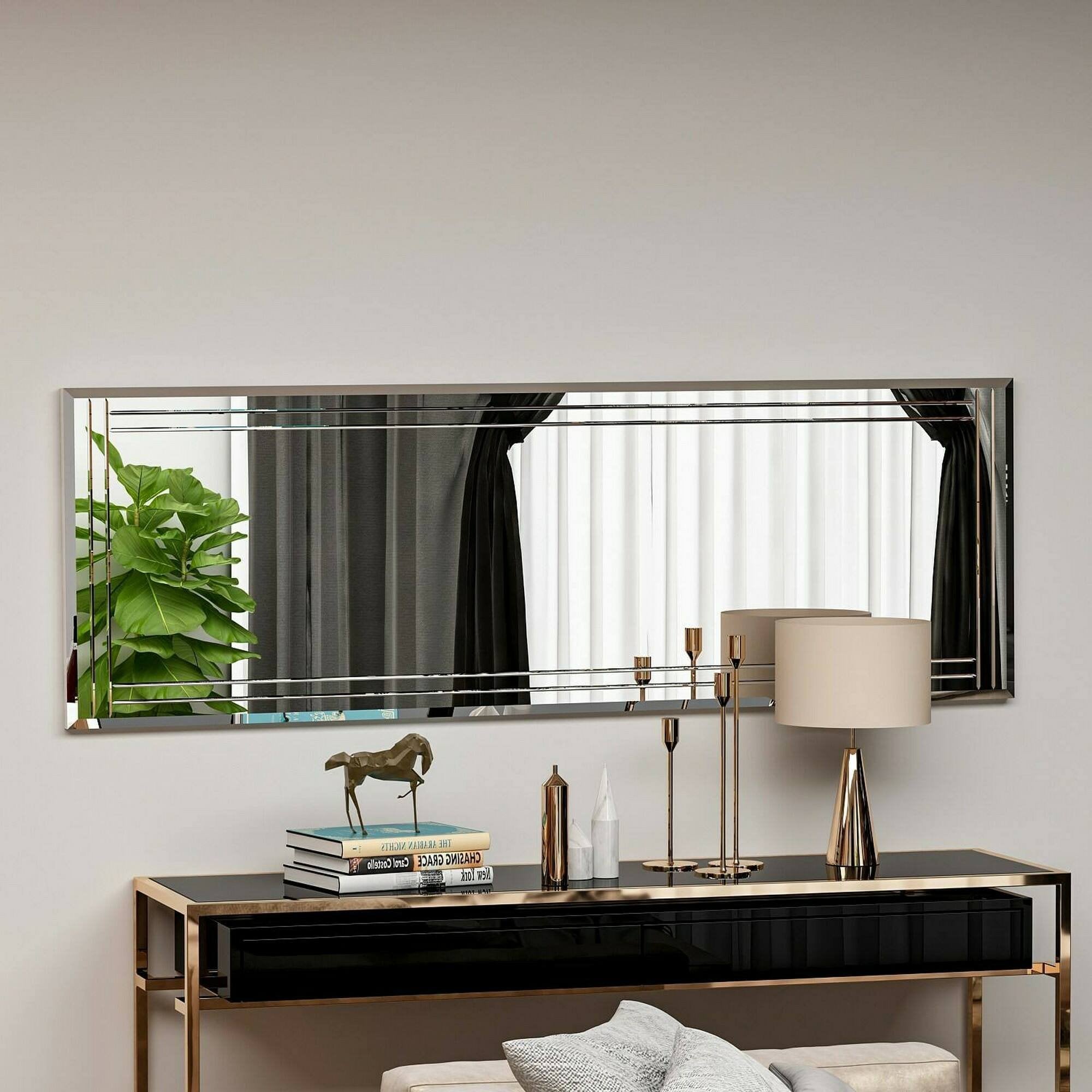 Specchio Mossano, Specchiera, Articolo d'arredo a muro, Decorazione con specchio, 40x2h120 cm, Bianco