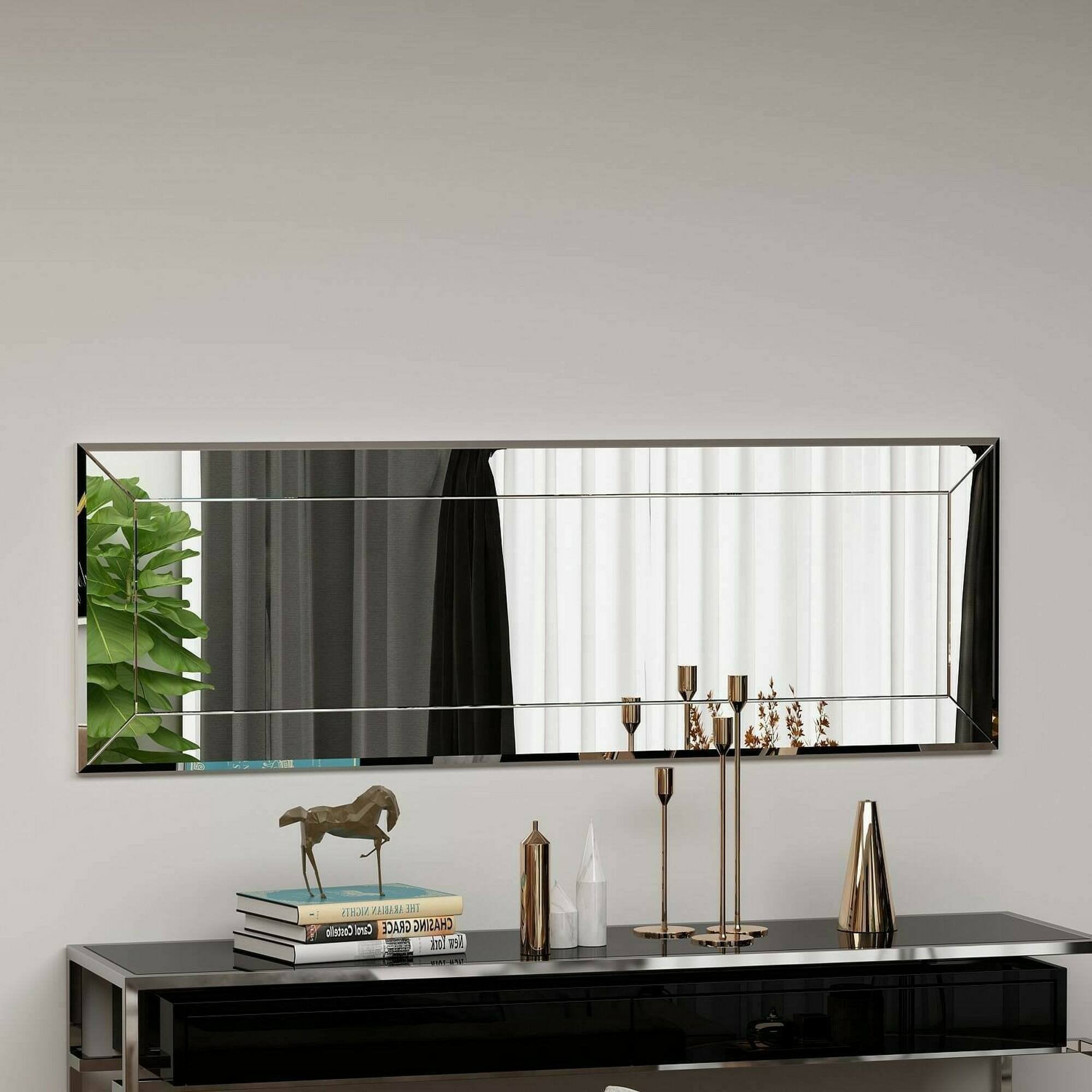 Specchio Bareggio, Specchiera, Articolo d'arredo a muro, Decorazione con specchio, 40x2h120 cm, Bianco