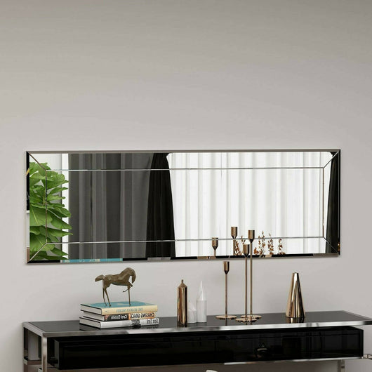 Specchio Bareggio, Specchiera, Articolo d'arredo a muro, Decorazione con specchio, 40x2h120 cm, Bianco