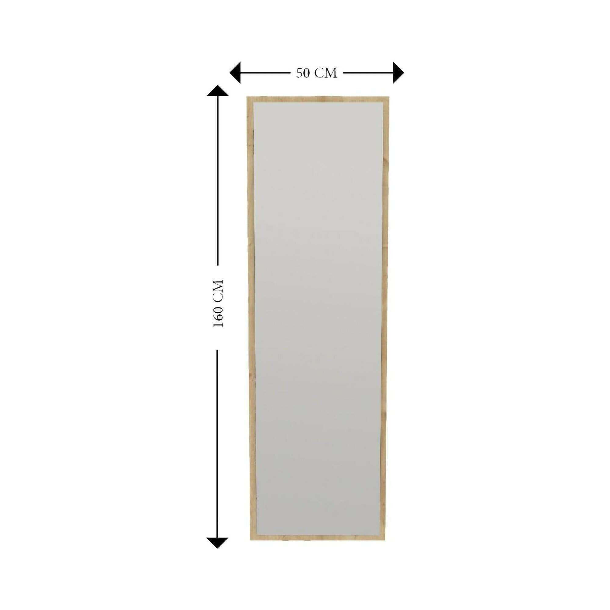 Specchio Dragone, Specchiera, Articolo d'arredo a muro, Decorazione con specchio, 50x2h160 cm, Rovere
