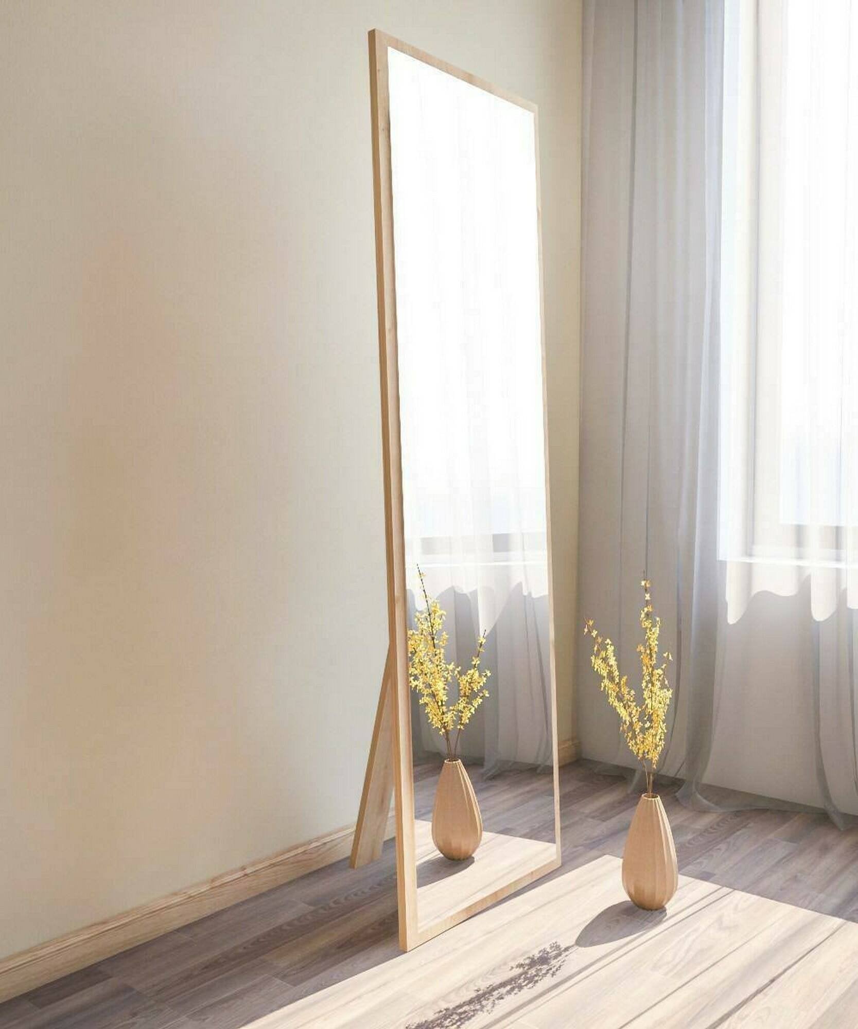 Specchio Dragone, Specchiera, Articolo d'arredo a muro, Decorazione con specchio, 50x2h160 cm, Rovere