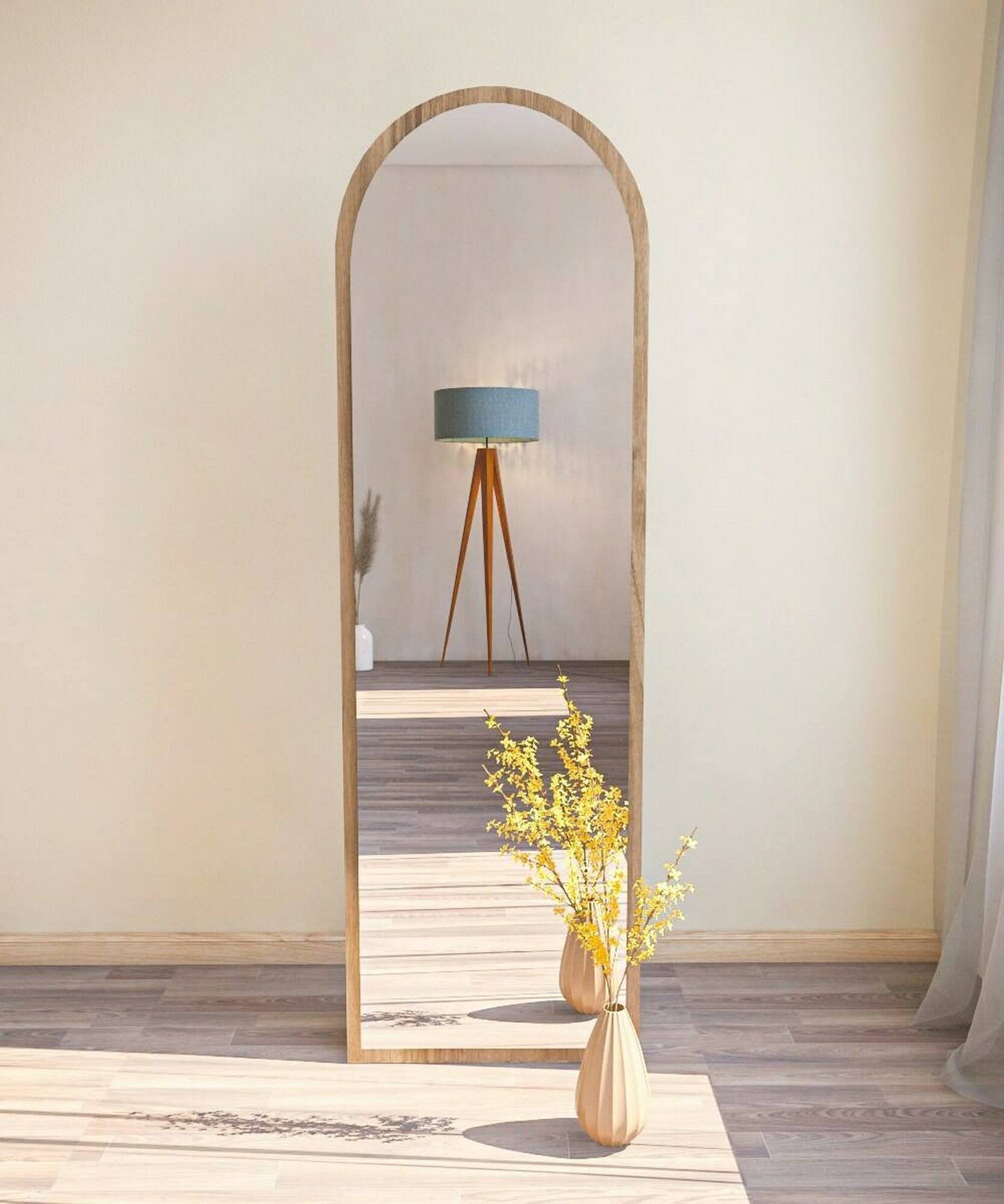 Specchio Artus, Specchiera, Articolo d'arredo a muro, Decorazione con specchio, 50x2h160 cm, Noce