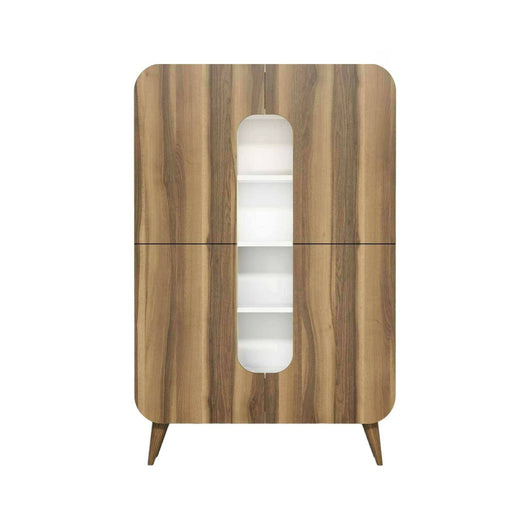 Credenza Novella, Buffet da soggiorno, Madia da salotto, Dispensa da cucina, 93x32h144 cm, Noce e Bianco