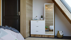 Mobile da ingresso Jaime, Entratina appendiabiti, Composizione per atrio, Consolle portaoggetti multifunzione, 60x47h72 cm, Quercia e Bianco