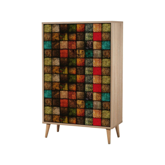 Credenza Andalusite, Buffet da soggiorno, Madia da salotto, Dispensa da cucina, 80x36h127 cm, Quercia e Multicolore