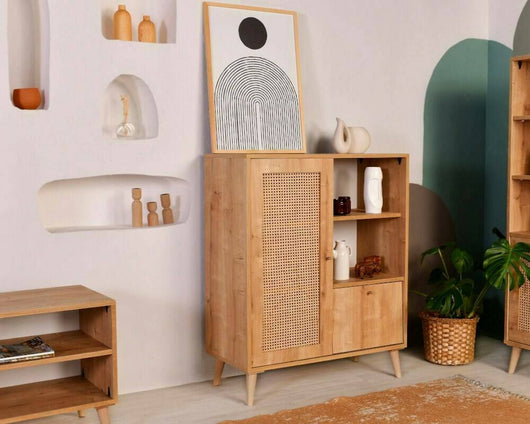 Credenza Sfalerite, Buffet da soggiorno, Madia da salotto, Dispensa da cucina, 90x40h110 cm, Quercia