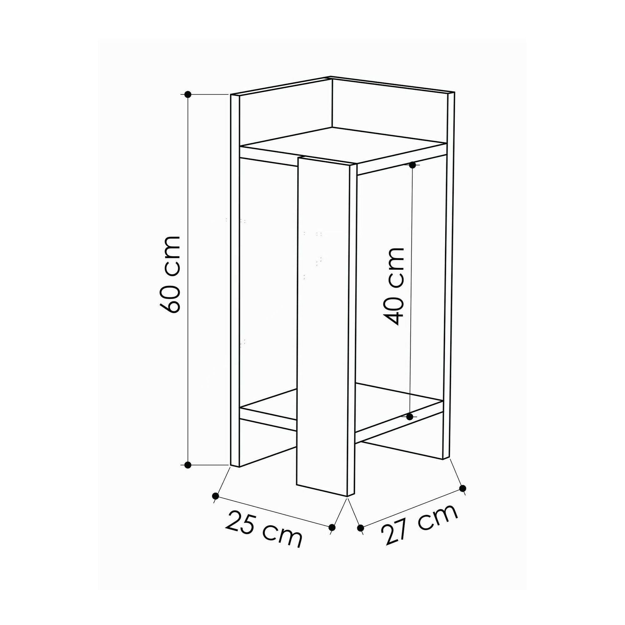 Comodino Asterix, Comò basso, Tavolino da notte, Mensola da letto, 25x27h60 cm, Bianco