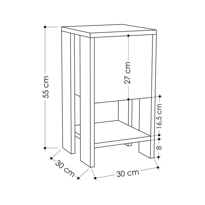 Comodino Filippa, Comò basso, Tavolino da notte, Mensola da letto, 30x30h55 cm, Quercia e Antracite