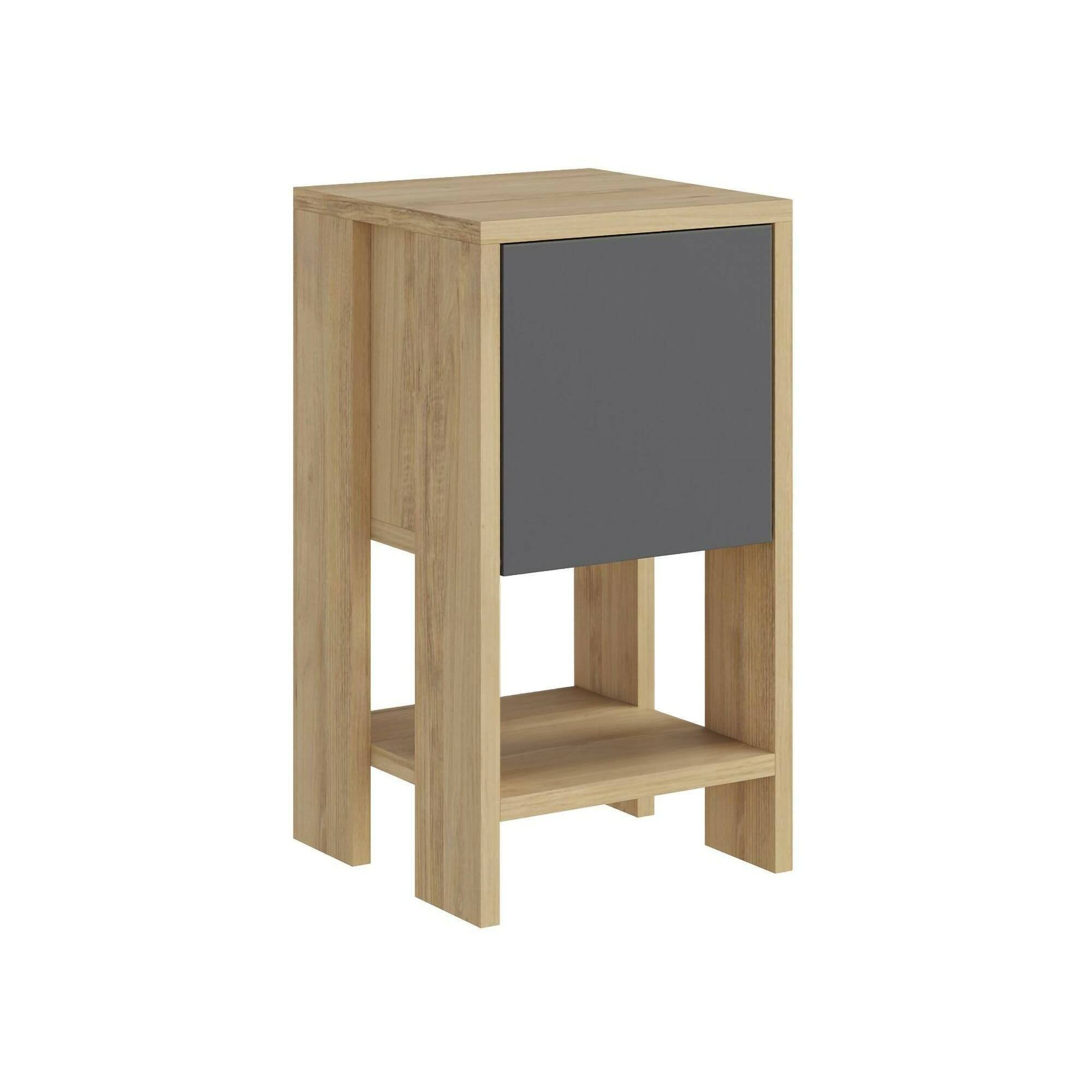 Comodino Filippa, Comò basso, Tavolino da notte, Mensola da letto, 30x30h55 cm, Quercia e Antracite
