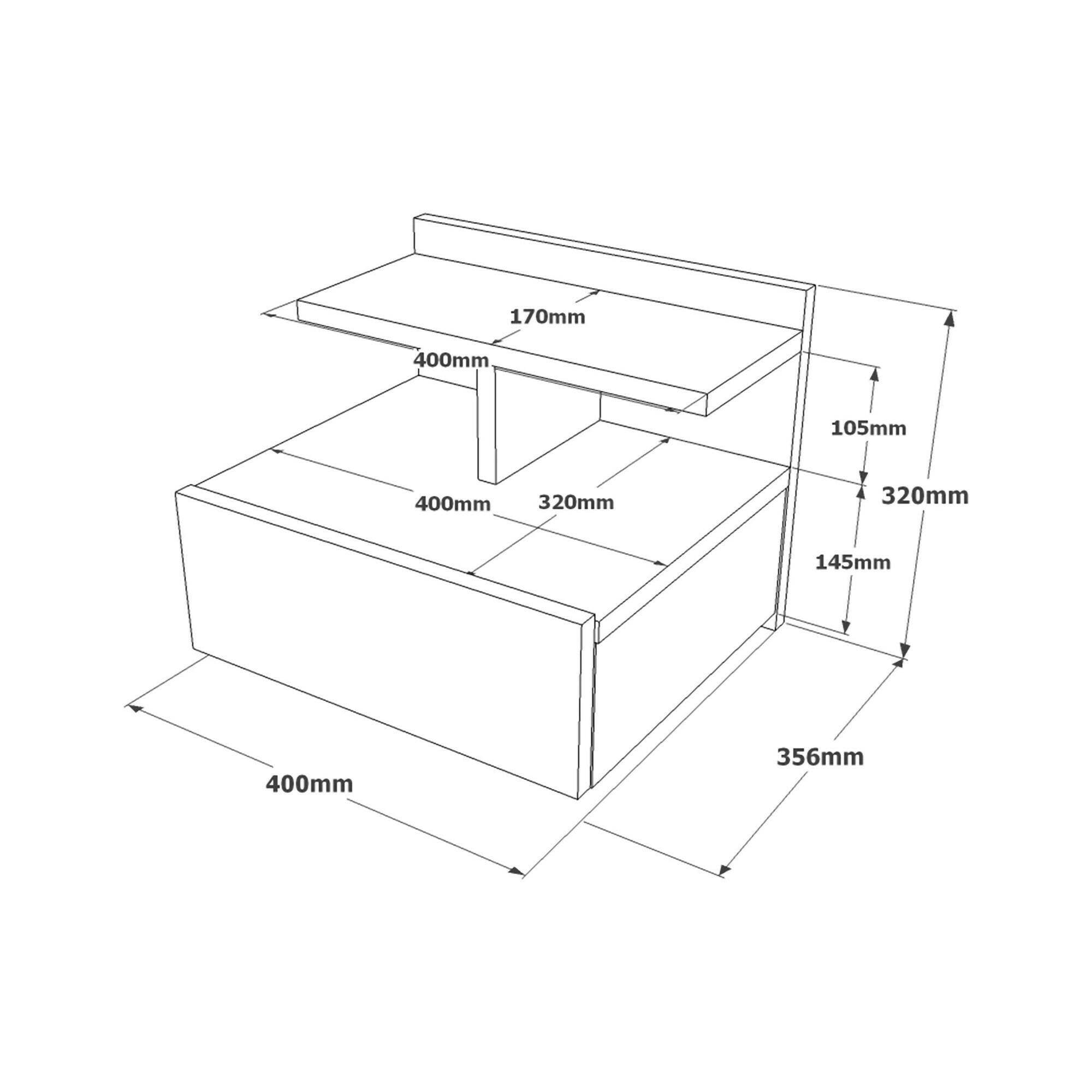 Comodino Aviatico, Comò basso, Tavolino da notte, Mensola da letto, 40x36h32 cm, Quercia